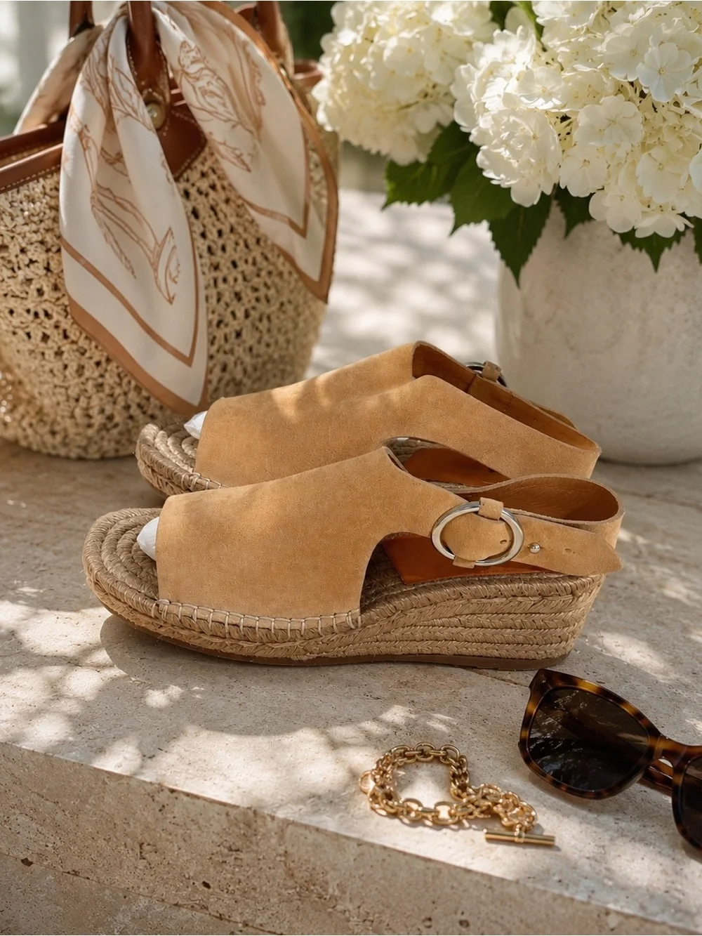 rag & bone Tan Suede Espadrille Wedge Sandals